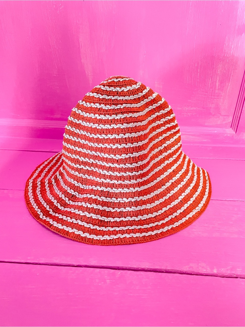 Nordstrom Orange and White Striped Crochet Bucket Hat